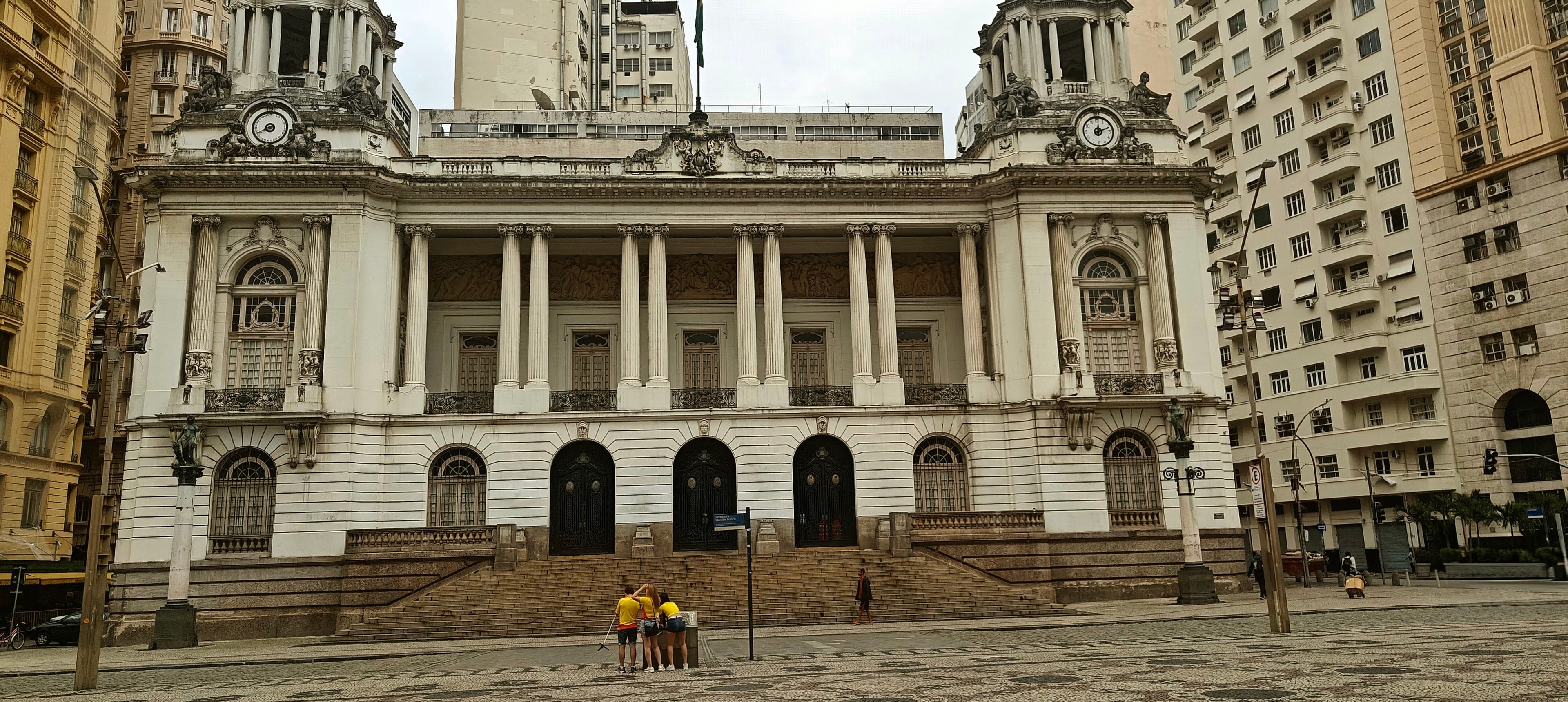 The ornate facade of Palácio Pedro Ernesto faces Cinelândia in central Rio de Janeiro.