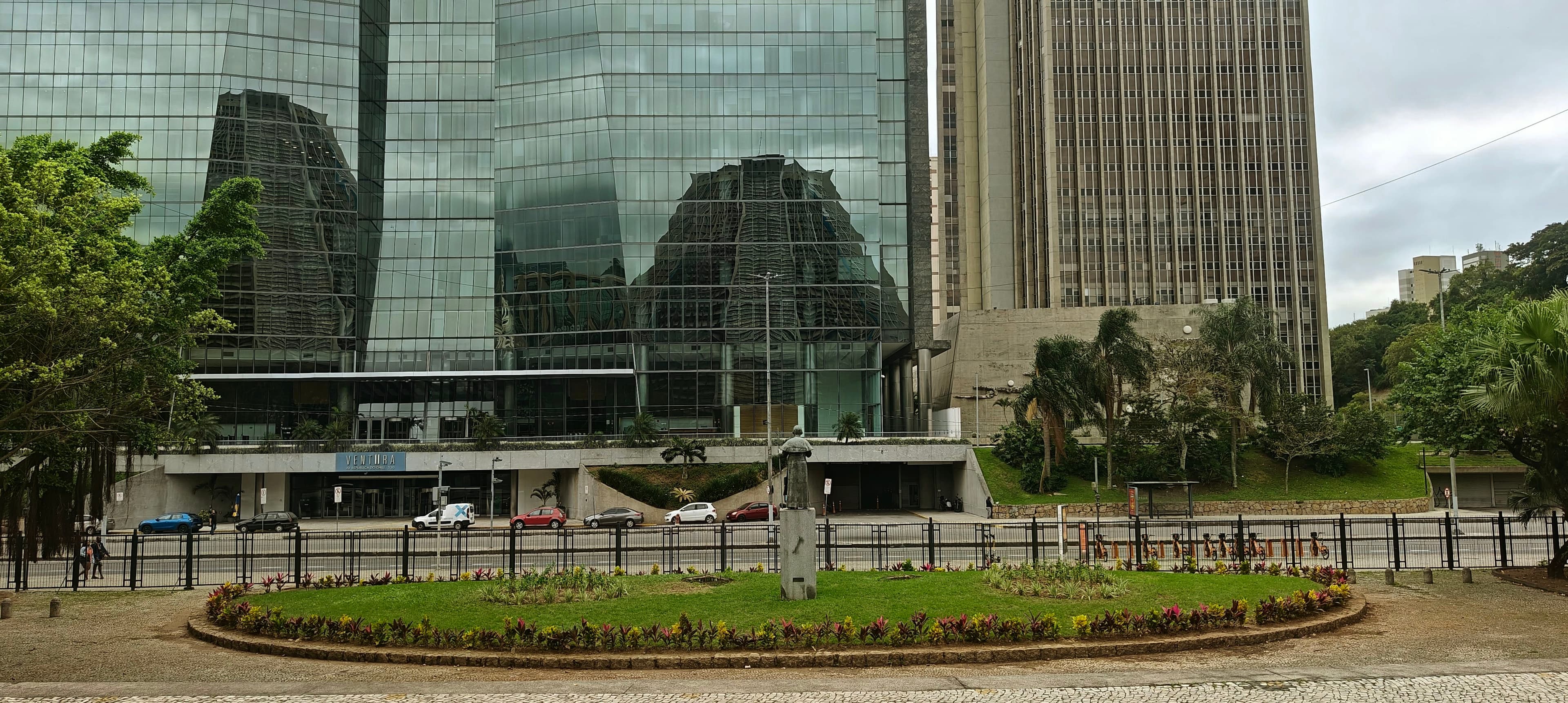 Modern office towers line Avenida República do Chile in central Rio de Janeiro.